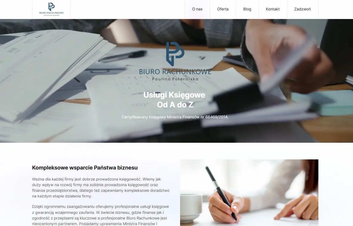 Projekt i wdrożenie responsywnej strony internetowej CMS dla biura rachunkowego Paulina Poteralska Radomsko